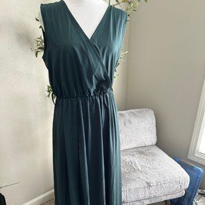 Hunter Green Maxi Dress w/ Double Side Slits and Tie Waist, NWOT, Size XL